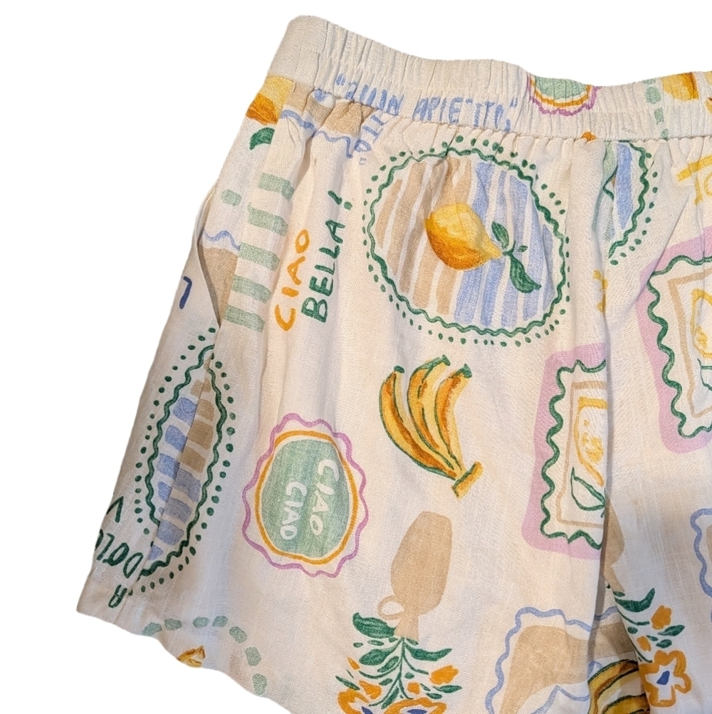 Paperheart Linen Set - La Dolce Vita Lemone print, top M shorts L - Picture 5 of 12